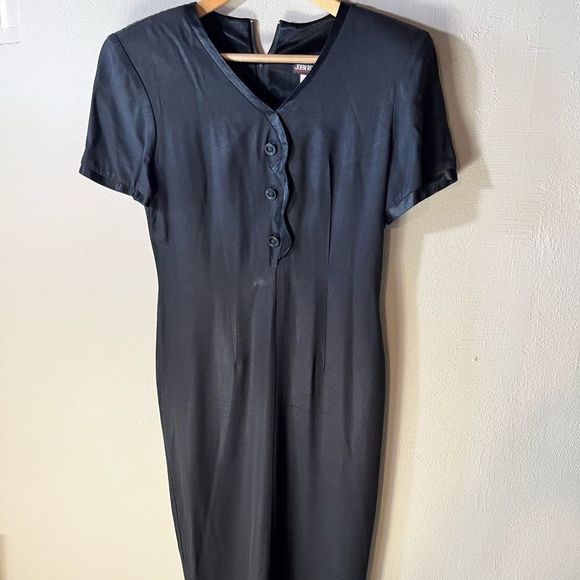 John Robert Formal Long Dress Sz 8 Satin trim ankle length Short Sleeve  50" - Picture 1 of 6